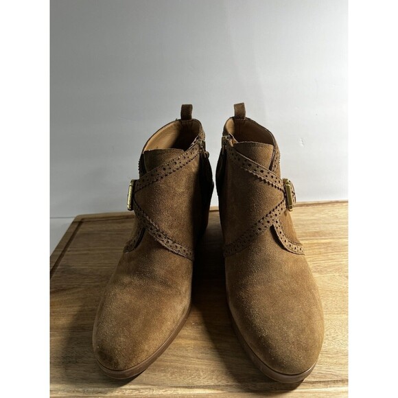 Franco Sarto Larielle Wedge Ankle Boots Booties Taupe Suede Women’s Size 9 - Picture 1 of 10